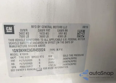 2016 Chevrolet Suburban Lt из США, поврежденный, VIN 1GNSKHKC9GR455824